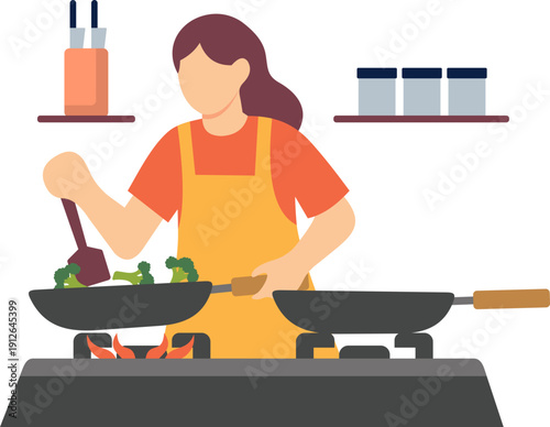 Illustration of Someone Cooking Food on the Stove Using a Frying Pan