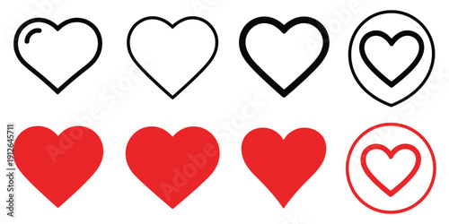 Heart icon red Valentine love shape, romantic couple illustration, lover and relationship symbols, health and affection clipart, vector artwork for holiday greeting and decoration.