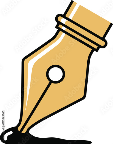 A stylized illustration of a fountain pen nib writing on paper from a top-down viewpoint showcasing the pen's design and functionality in a simple clean environment