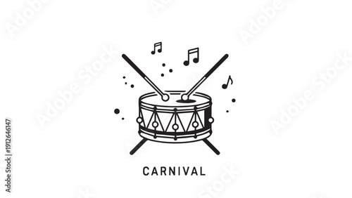 Cartoon Drum Illustration with Music Notes Representing Carnival Celebration.