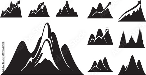Mountain Peaks with Arrows and Silhouette Illustrations Collection