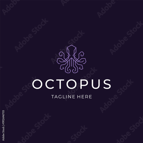 Octopus line art logo with flowing tentacle lines expressing intelligence.