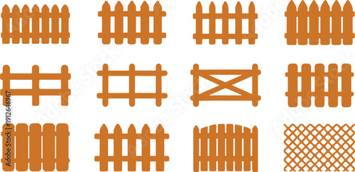Rustic Wooden Fence Outline Collection Straight and Curved Panels