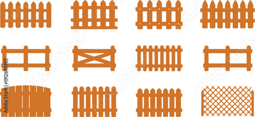 Rustic Wooden Fence Outline Collection Straight and Curved Panels