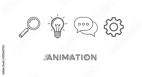 Animation Icons: Search, Idea, Chat, Gear - Business Concept