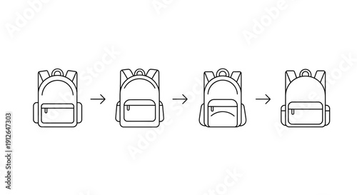 Backpack evolution line graphic, from simple to modern design