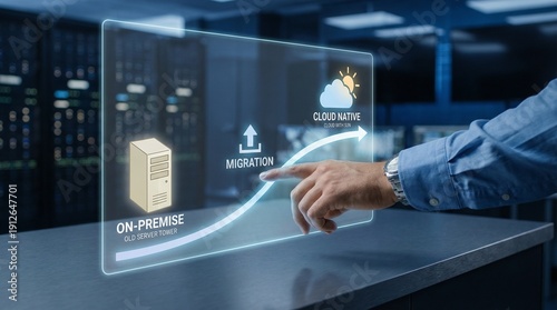 Businessman migrating to cloud native technology with modern server infrastructure