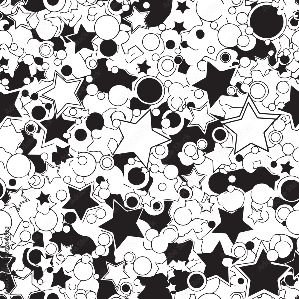 Fototapeta premium Intricate monochrome star and circle pattern with geometric shapes and repeating motifs for graphic design.