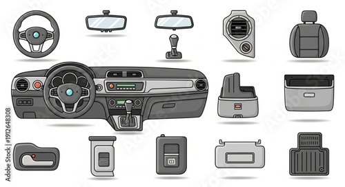 Car Dashboard Components Isolated Illustration.
