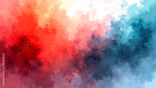 Vector Abstract artistic watercolor blend of vibrant red, orange, and blue hues, creating a dynamic, colorful, and emotive backdrop, ideal for creative concepts, expressing diverse themes.