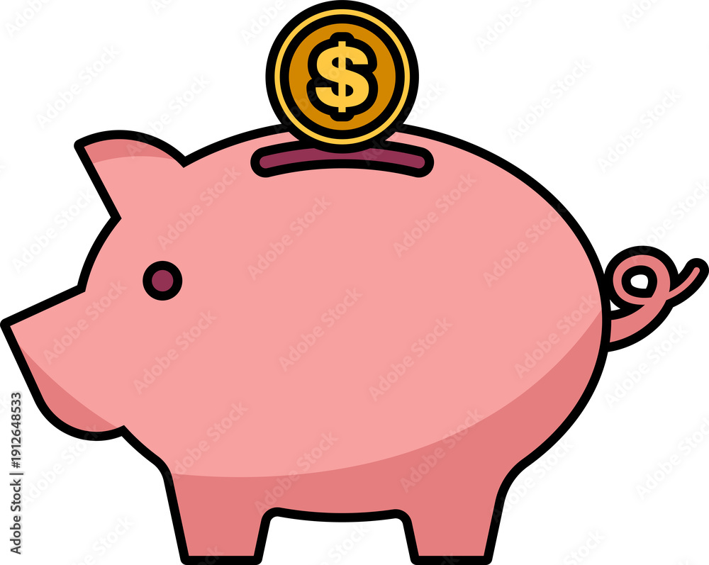 Fototapeta premium Piggy bank icon transparent PNG. Piggy bank vector illustration. Piggy bank PNG. Piggy bank clipart. Piggy bank symbol. Money, saving, and banking concepts.