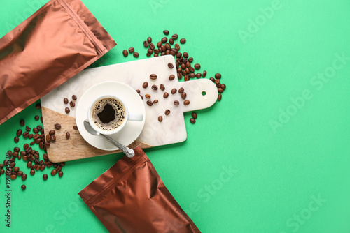 Brown bags with coffee bean...