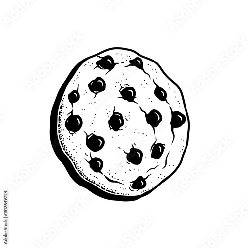 Chocolate Chip Cookie Silhouette Illustration, Homemade Biscuit Vector, Sweet Snack Icon for Bakery Menu and Food Branding