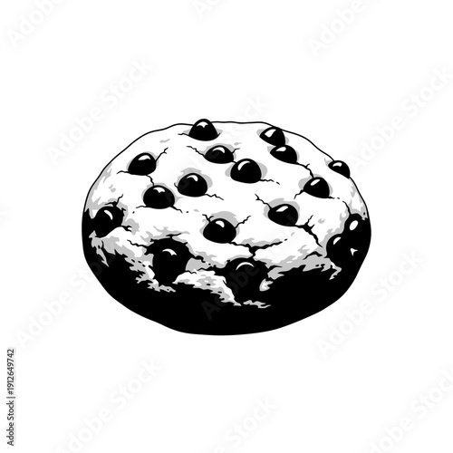 Chocolate Chip Cookie Silhouette Illustration, Homemade Biscuit Vector, Sweet Snack Icon for Bakery Menu and Food Branding