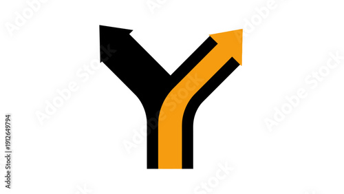 Directional Arrow Split Path Vector Icon. Fork in the road concept showing strategic choice, decision making, options, and future pathway.