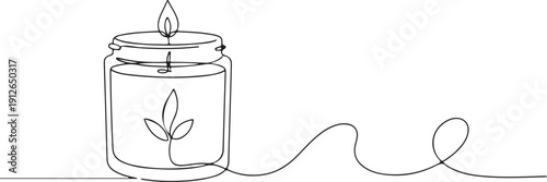 Minimalist Continuous Line Drawing of an Aroma Candle in a Glass Jar