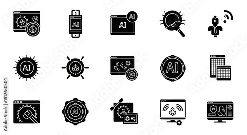 Artificial Intelligence AI Icons Collection Set.