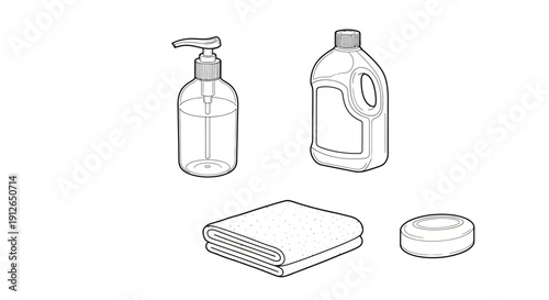 Hygiene Essentials: Soap, Towel, Lotion Dispenser, and Cleaning Bottle