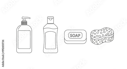 Hygiene Products: Soap, Sponge, and Liquid Soap Bottles - Cleanliness Essentials