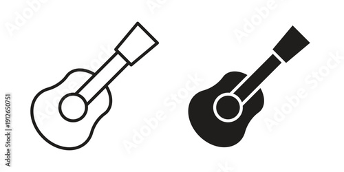 Guitar icon in black line style set. logotype designs