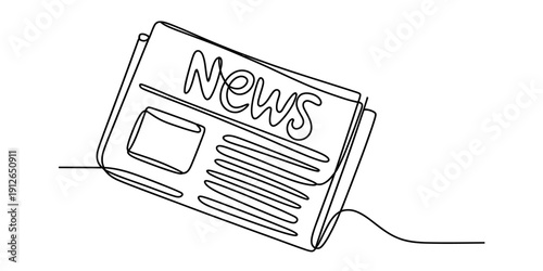Minimalist continuous one line drawing of a folded newspaper with the word news header Vector, illustration