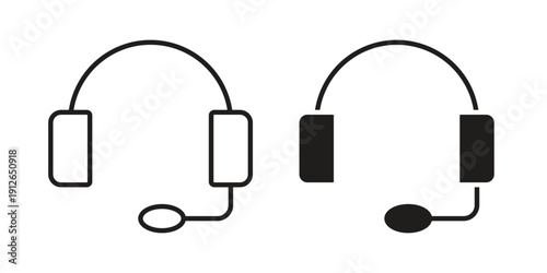 Headphones icon in black line style set. logotype designs