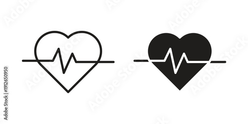 Heartbeat icon in black line style set. logotype designs