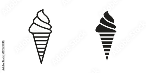 Ice cream icon in black line style set. logotype designs