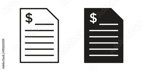 Invoice icon in black line style set. logotype designs