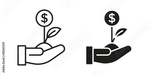 Investment icon in black line style set. logotype designs