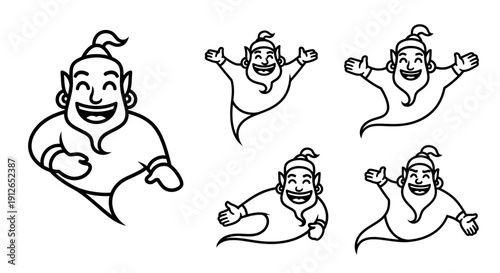 Genie Character Set: Happy Magical Spirit in Various Poses