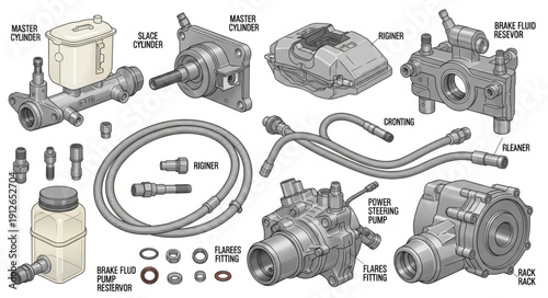 Car Engine Parts Diagram Illustration.