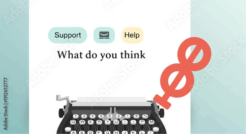 Typewriter asks "What do you think" with feminist symbol
