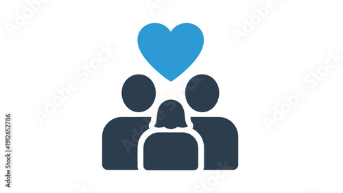 Heart Over Family Icon. Love, Care, Community Group Symbol. Relationship and Protection Vector Graphic.