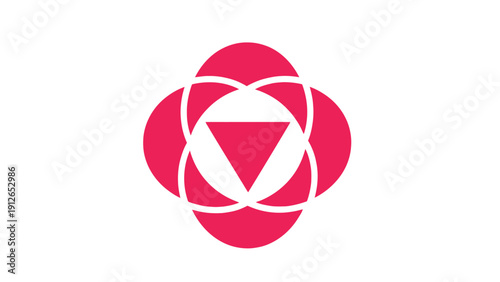 Abstract Pink Geometric Symbol. Interlocking Circles and Downward Triangle Logo Design. Symmetrical Flower/Knot Icon.