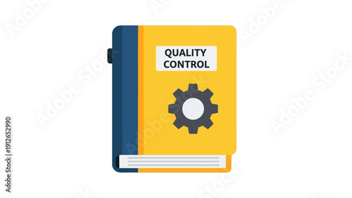 Quality Control Manual Book Icon: Flat Vector Illustration of Standard Operating Procedures, Certification, and Process Management Guide.