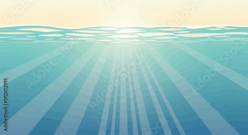 Underwater view of ocean with sun rays piercing the surface