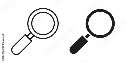 Loupe icon in black line style set. logotype designs