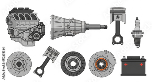 Car Engine Parts Mechanical Components.
