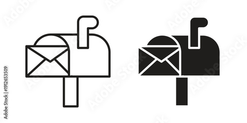 Mailbox icon in black line style set. logotype designs