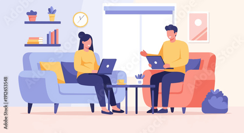 Two people working on laptops in a cozy living room (1)