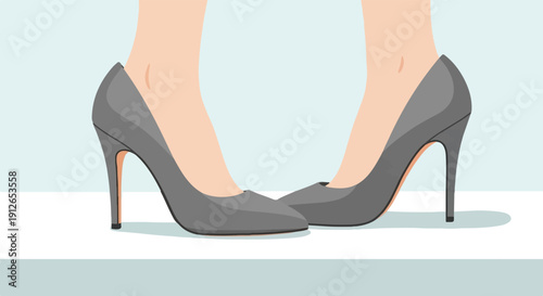 Two pairs of grey stiletto high heels on display