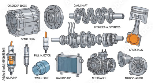Car Engine Parts Mechanical Components.