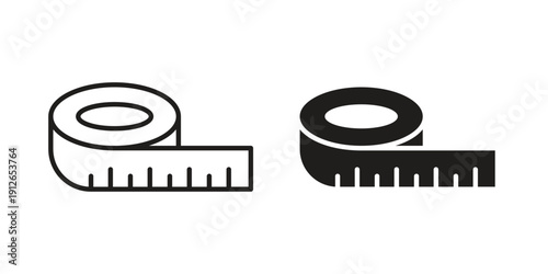 Meter tape icon in black line style set. logotype designs