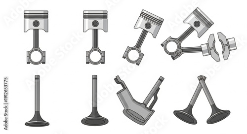 Car Engine Piston and Valve Parts.