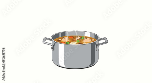 A vibrant culinary illustration of a simmering pot containing a hearty and flavorful homemade stew