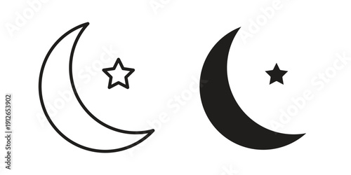 Moon icon in black line style set. logotype designs
