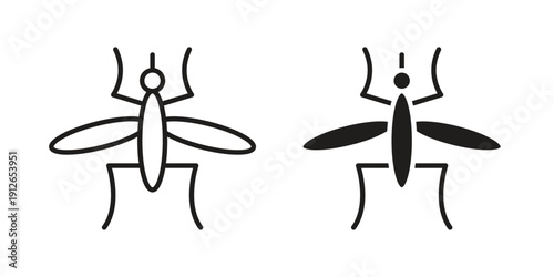 Mosquito icon in black line style set. logotype designs