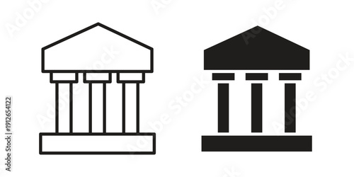 Museum icon in black line style set. logotype designs