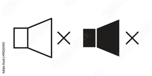 Mute icon in black line style set. logotype designs